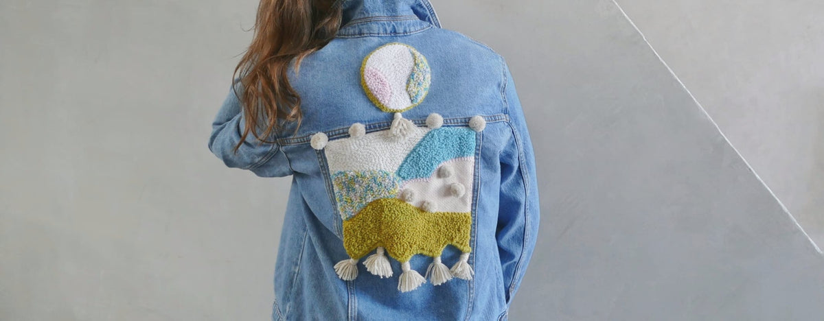Jeansjacke Upcycling mit Boho Stickerei mit der Punch Needle