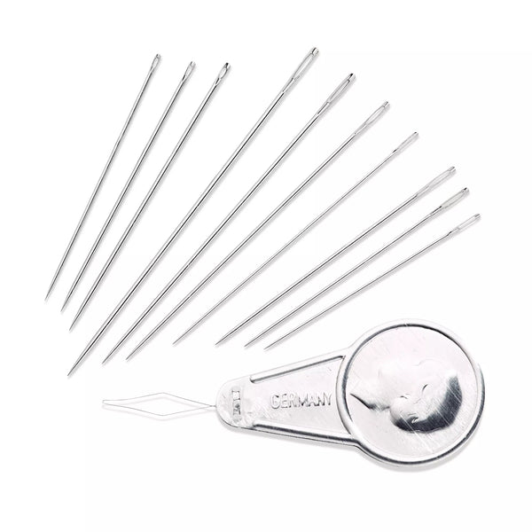 Sewing, embroidery, and darning needles with threader