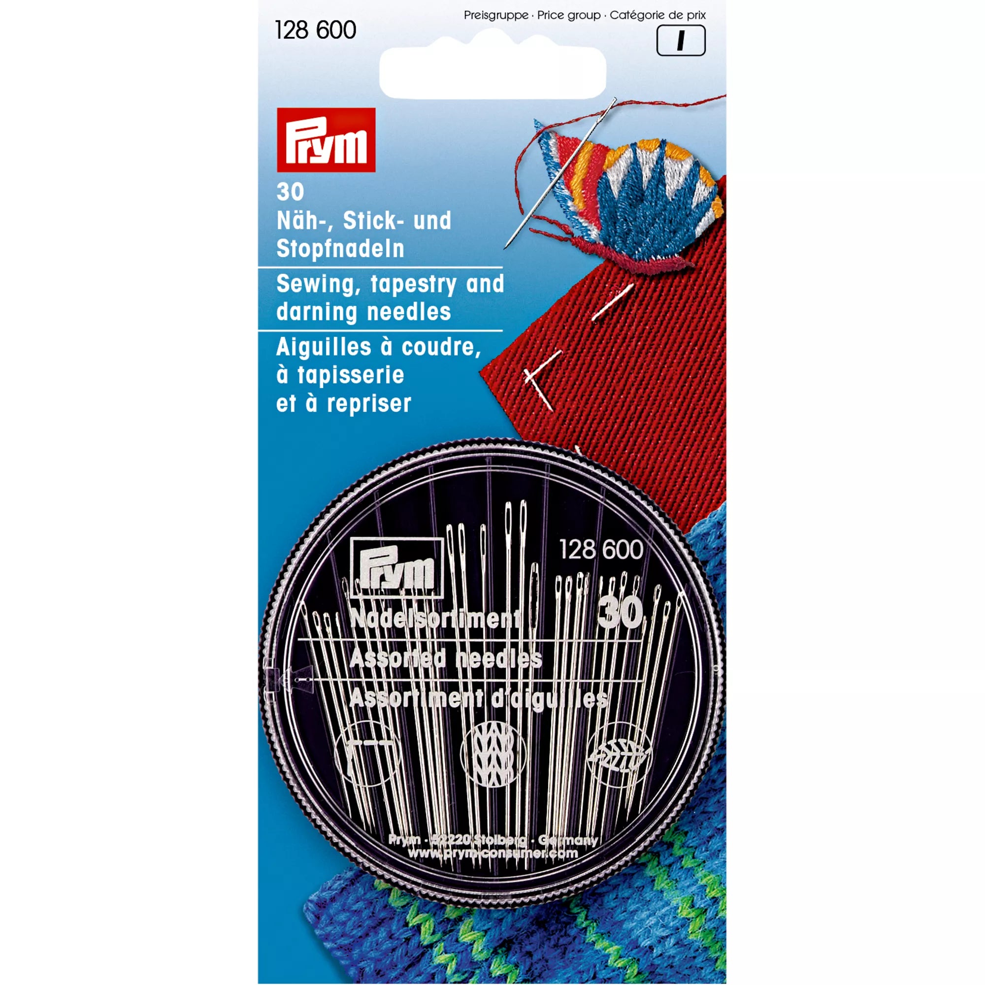Sewing, embroidery, and darning needles in needle case