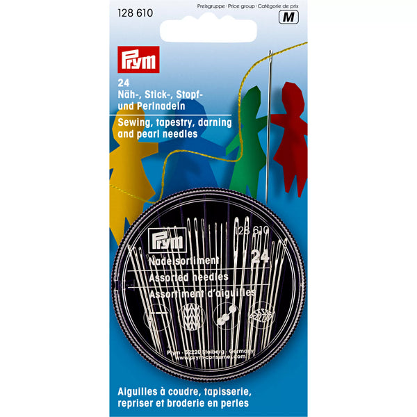 Sewing, embroidery, and darning needles in needle case