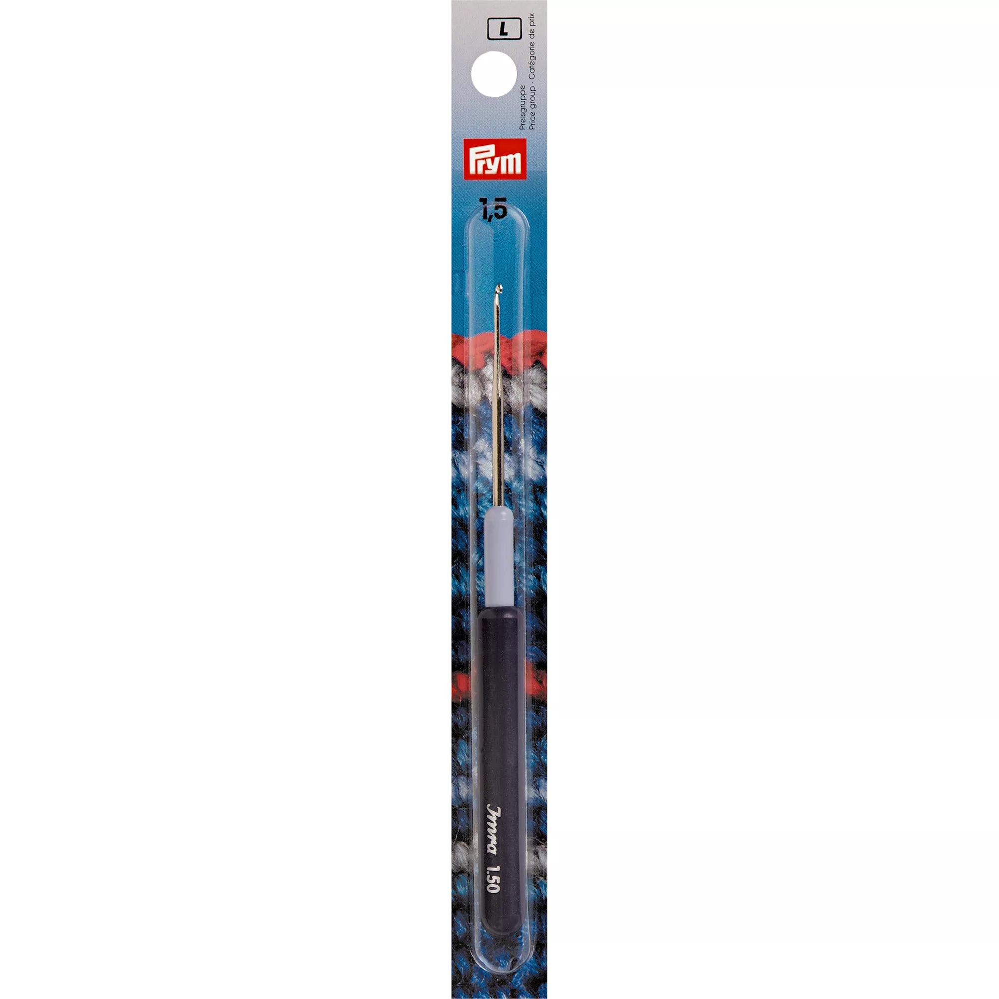 Yarn crochet hooks, IMRA, with plastic handle and protective cap
