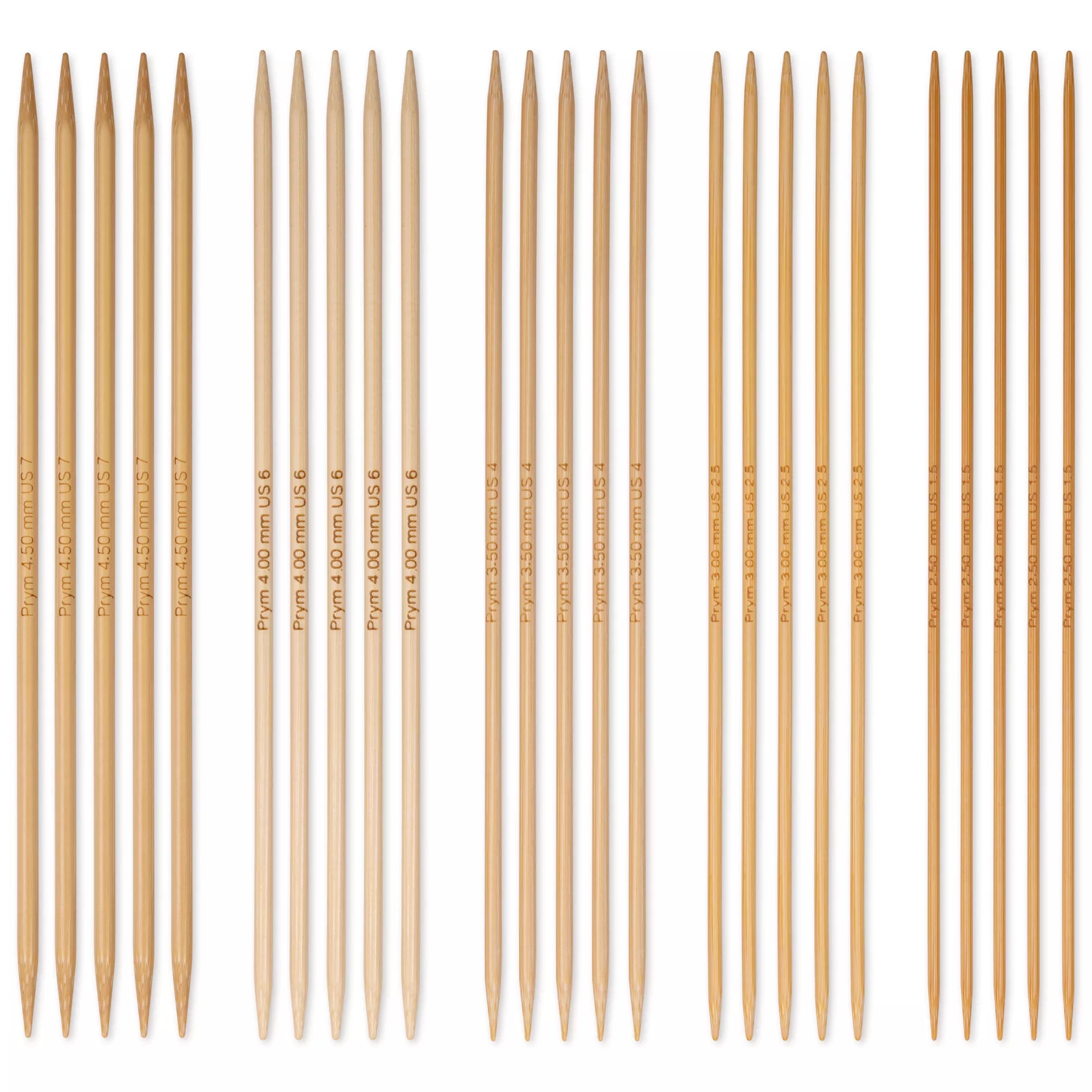 Prym 1530 Double Pointed Knitting Needle Set, Bamboo, 2.5-4.5mm, 20 cm