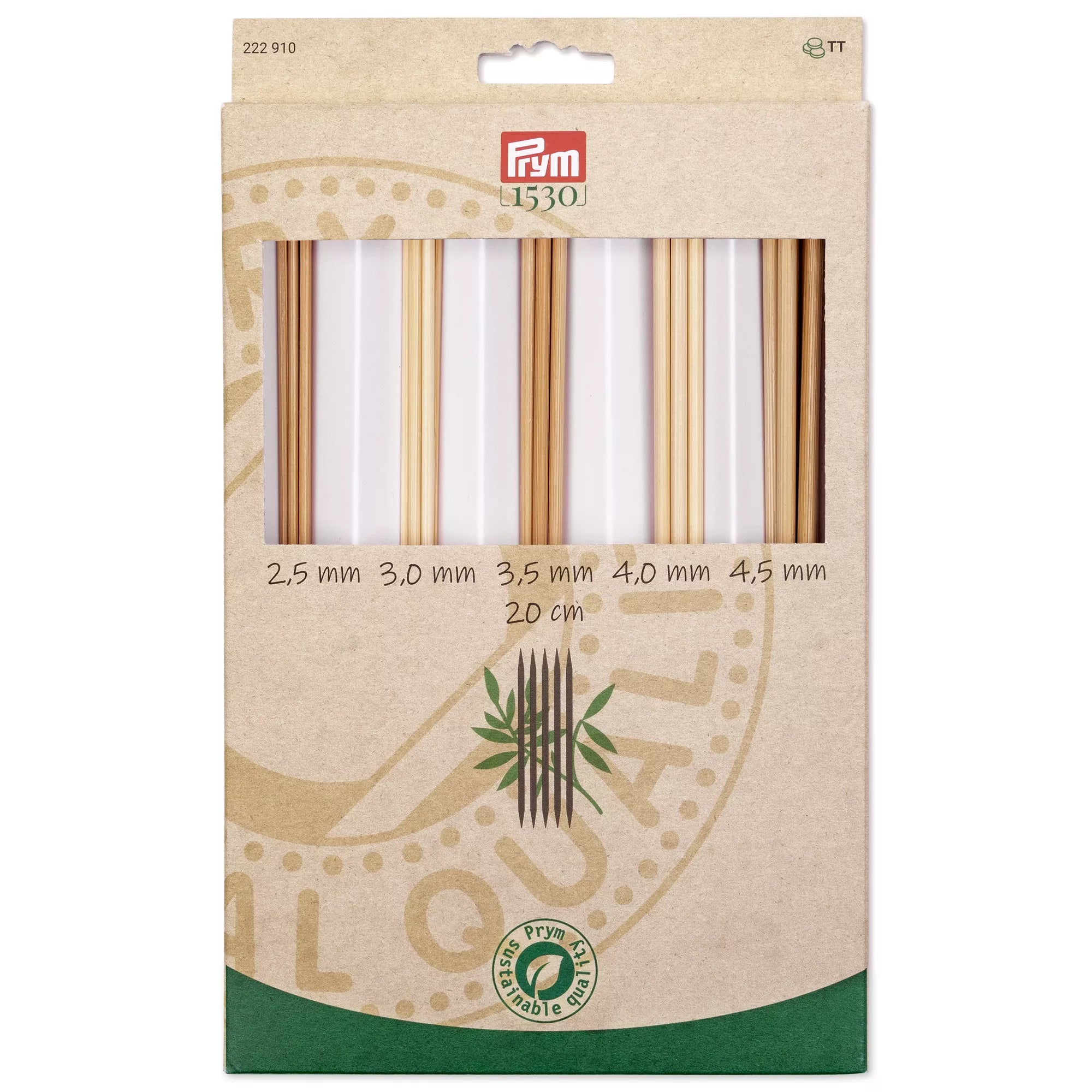 Prym 1530 Double Pointed Knitting Needle Set, Bamboo, 2.5-4.5mm, 20 cm