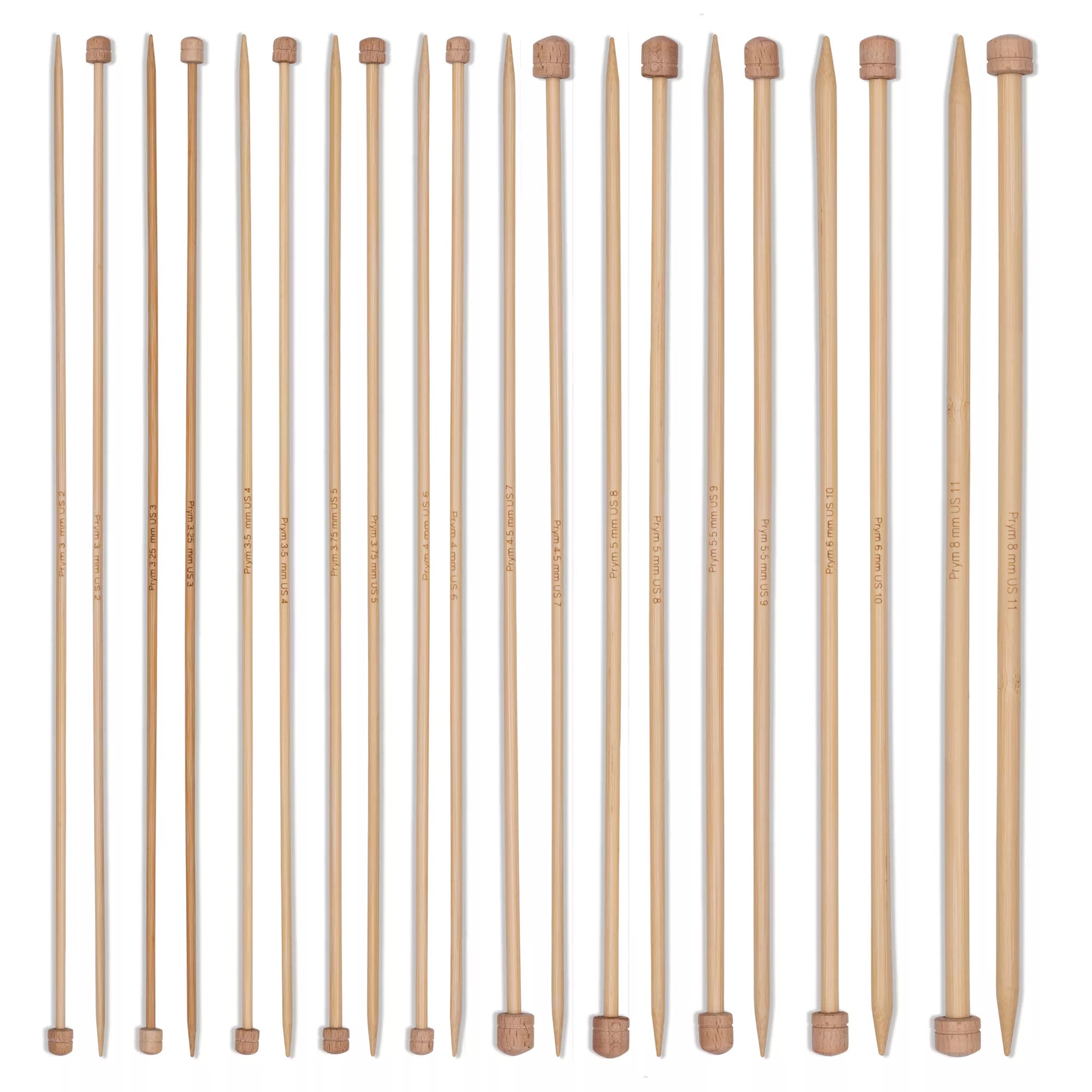 Knitting Needle Set, Bamboo, Prym 1530; 3.0-8.0 mm, 33 cm