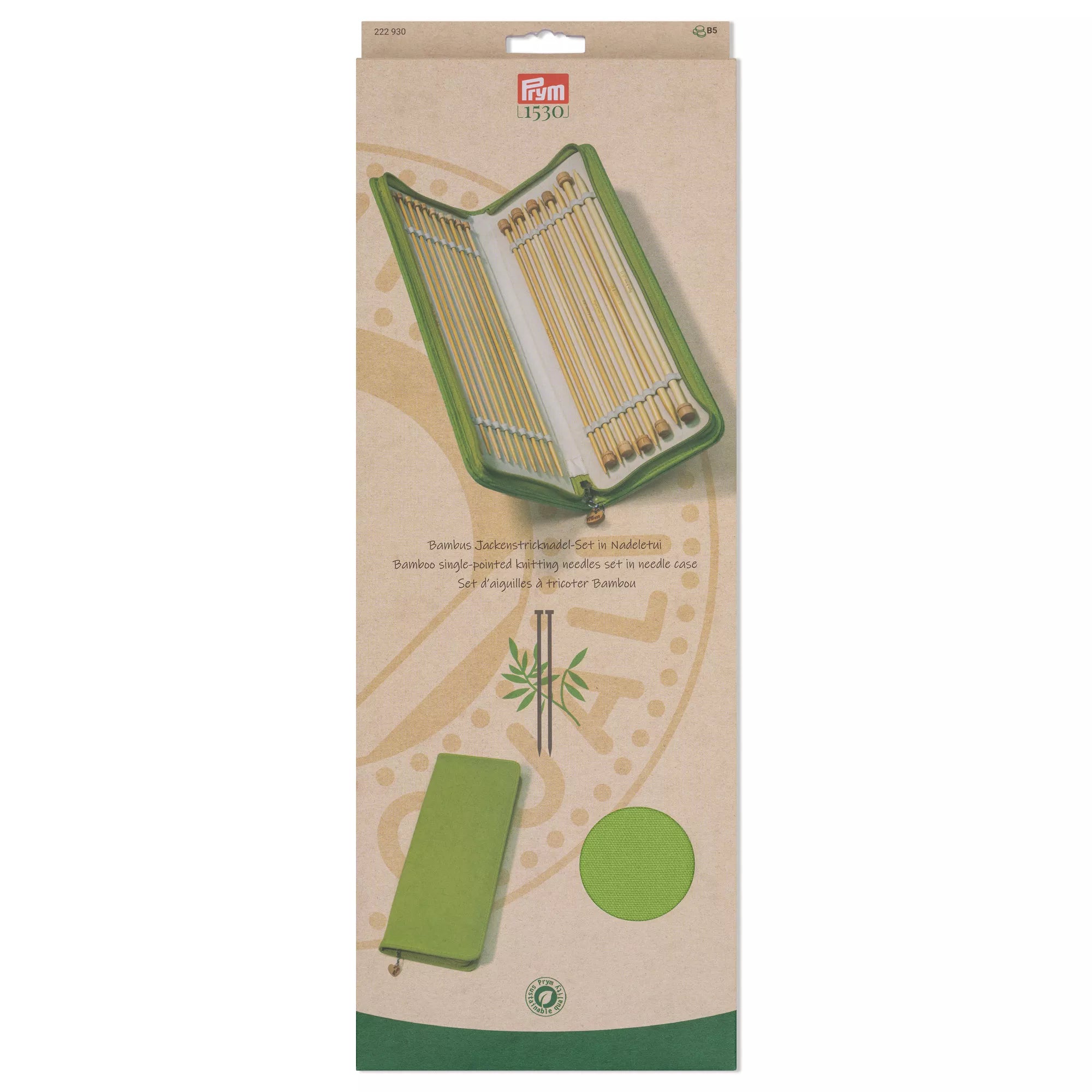 Knitting Needle Set, Bamboo, Prym 1530; 3.0-8.0 mm, 33 cm