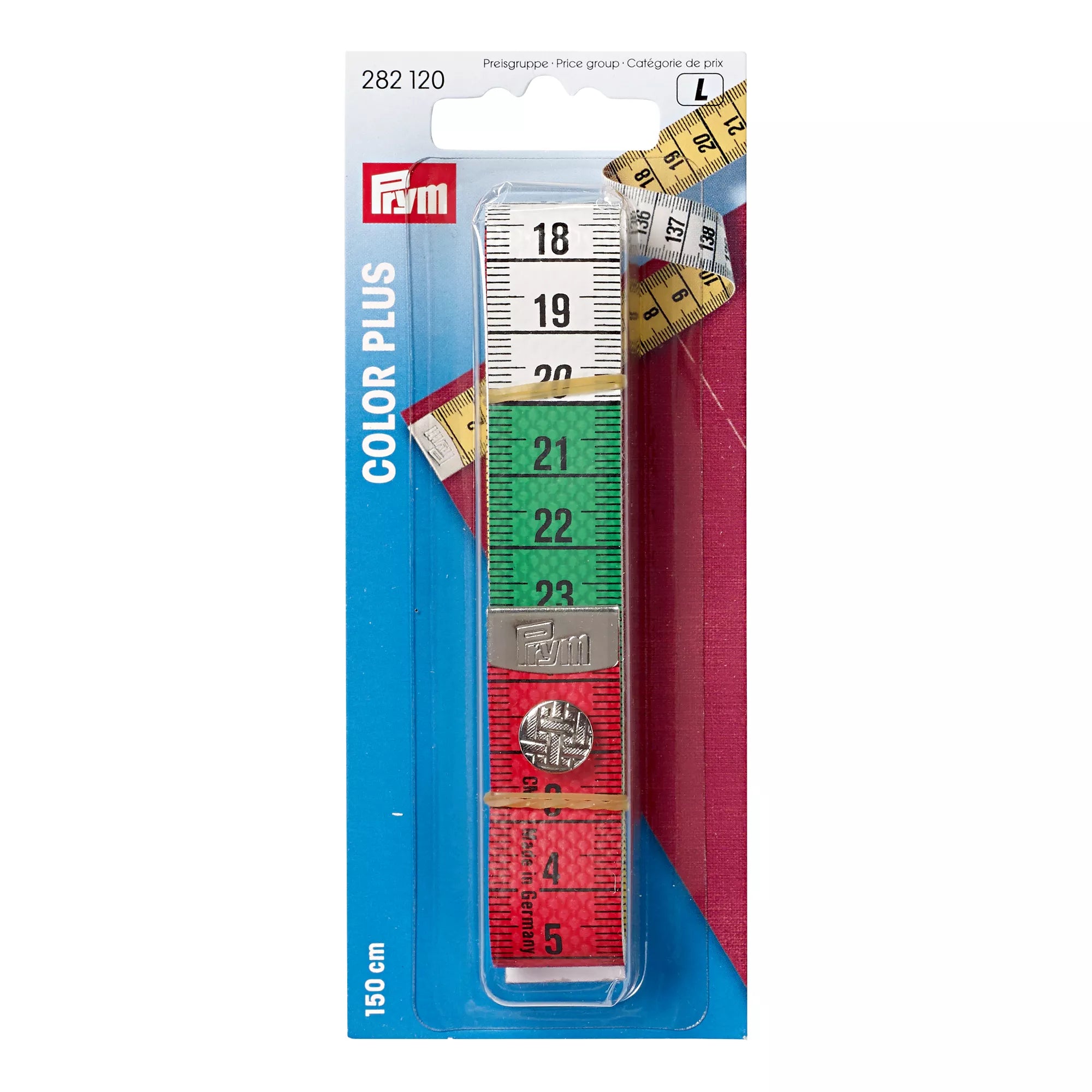 Color Plus tape measure with button, cm and/or inch scale