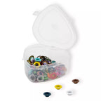 Eyelets with washers, assorted colors, in a heart-shaped box, various sizes