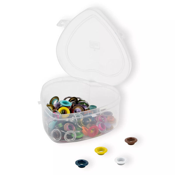 Vorteils-Bundle: Ösen mit Scheiben, bunt, Herzbox – alle 3 Größen