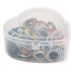 Eyelets with washers, assorted colors, in a heart-shaped box, various sizes
