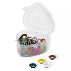 Eyelets with washers, assorted colors, in a heart-shaped box, various sizes