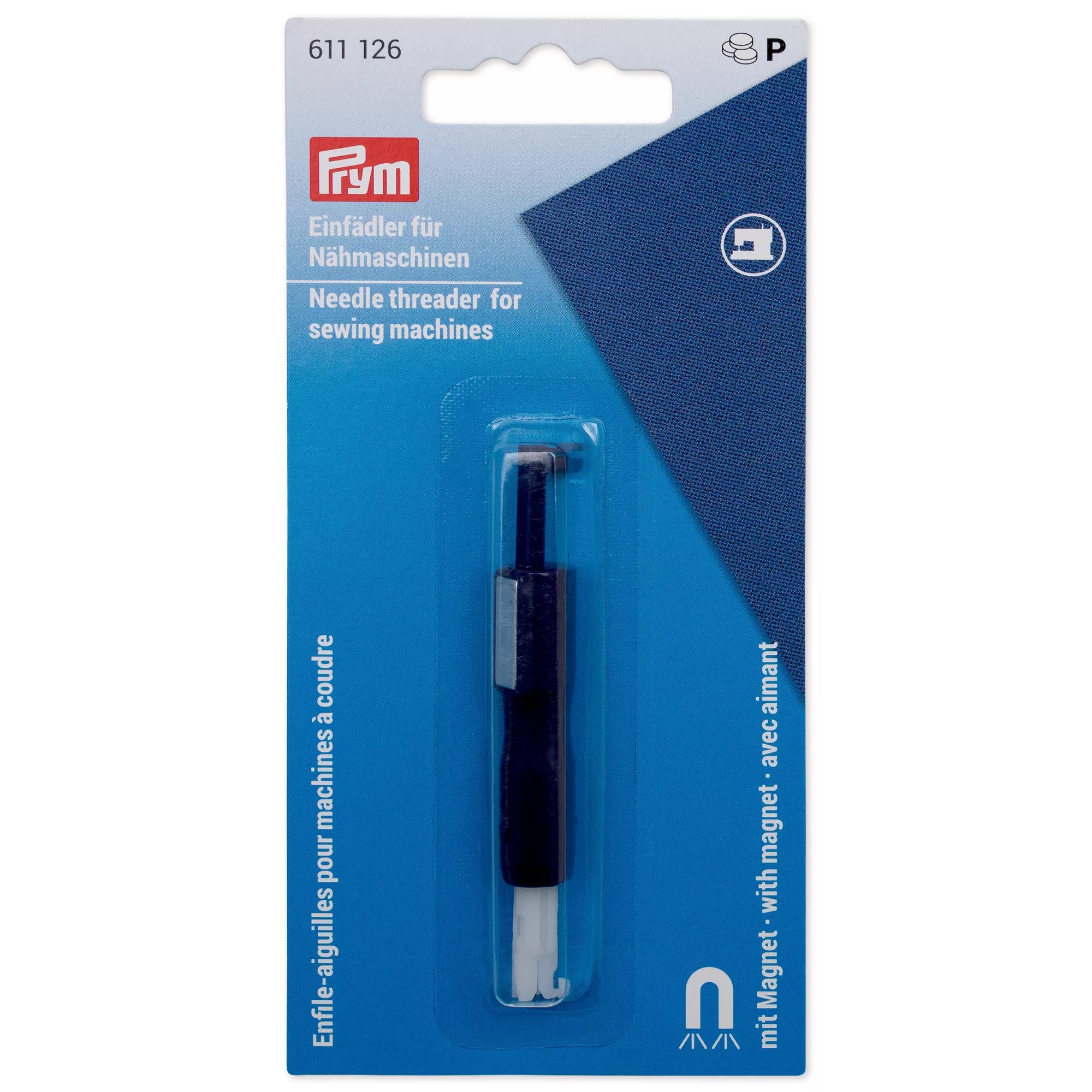Needle threader for sewing machine, with magnet