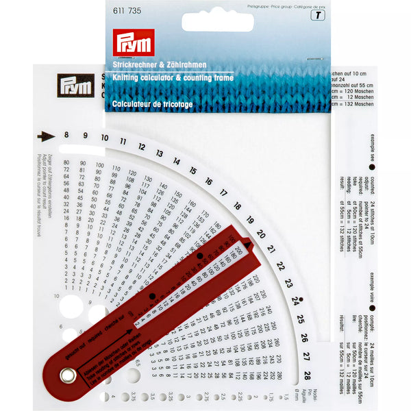 Knitting calculator with counter frame