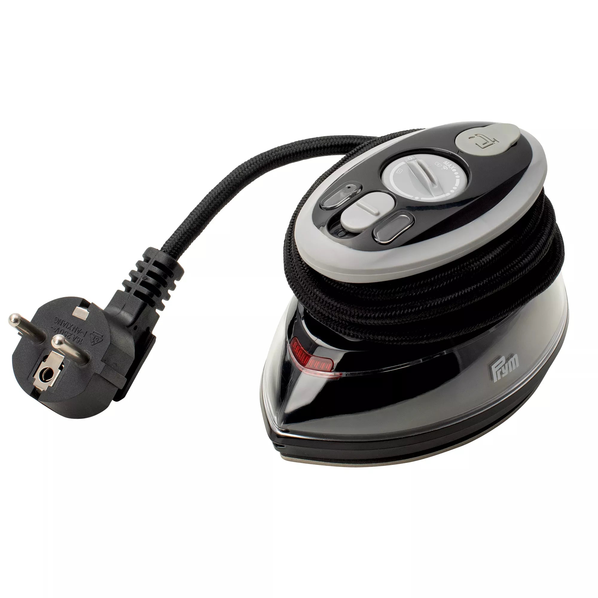 Mini fer à repasser vapeur noir avec support en silicone et étui de voyage