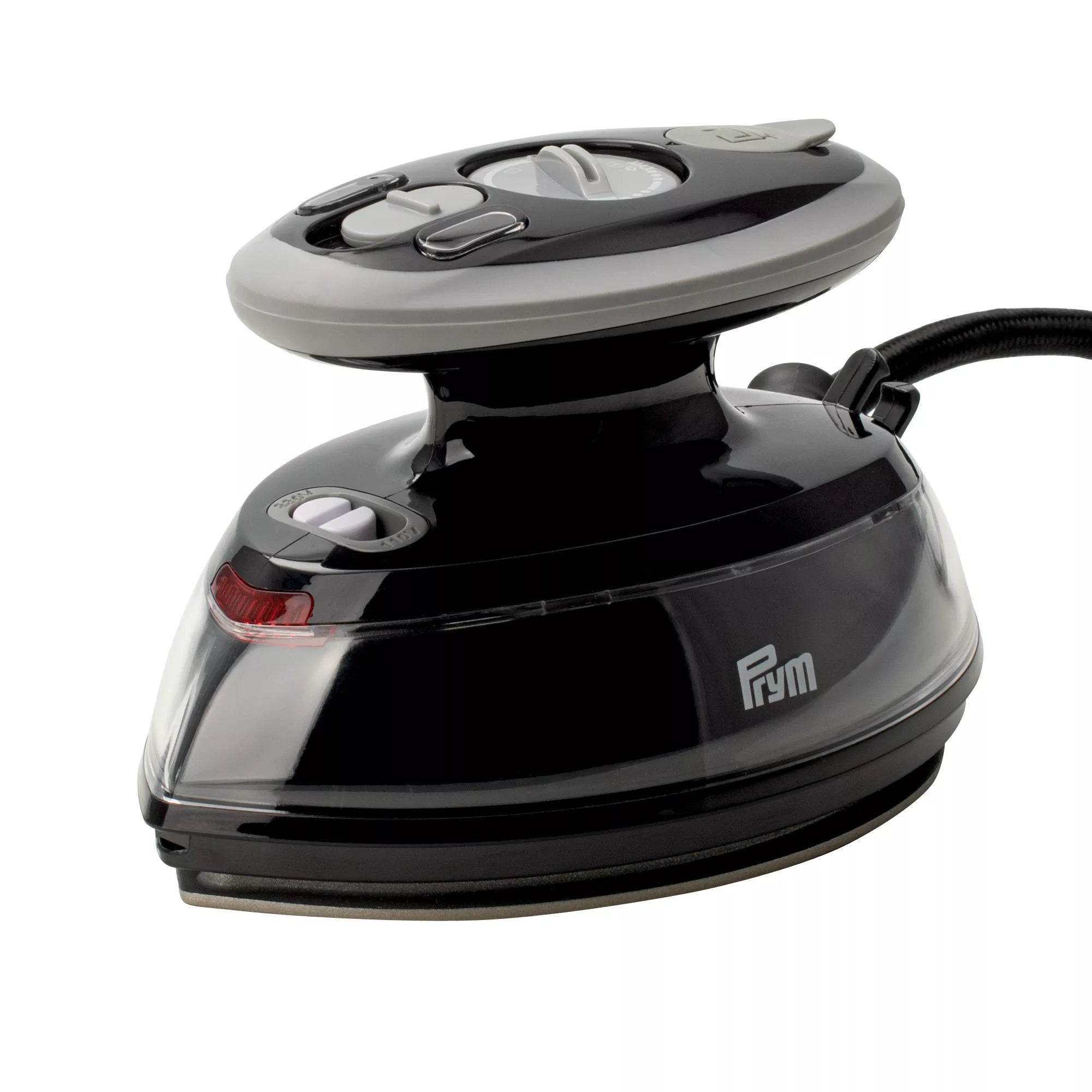 Mini fer à repasser vapeur noir avec support en silicone et étui de voyage