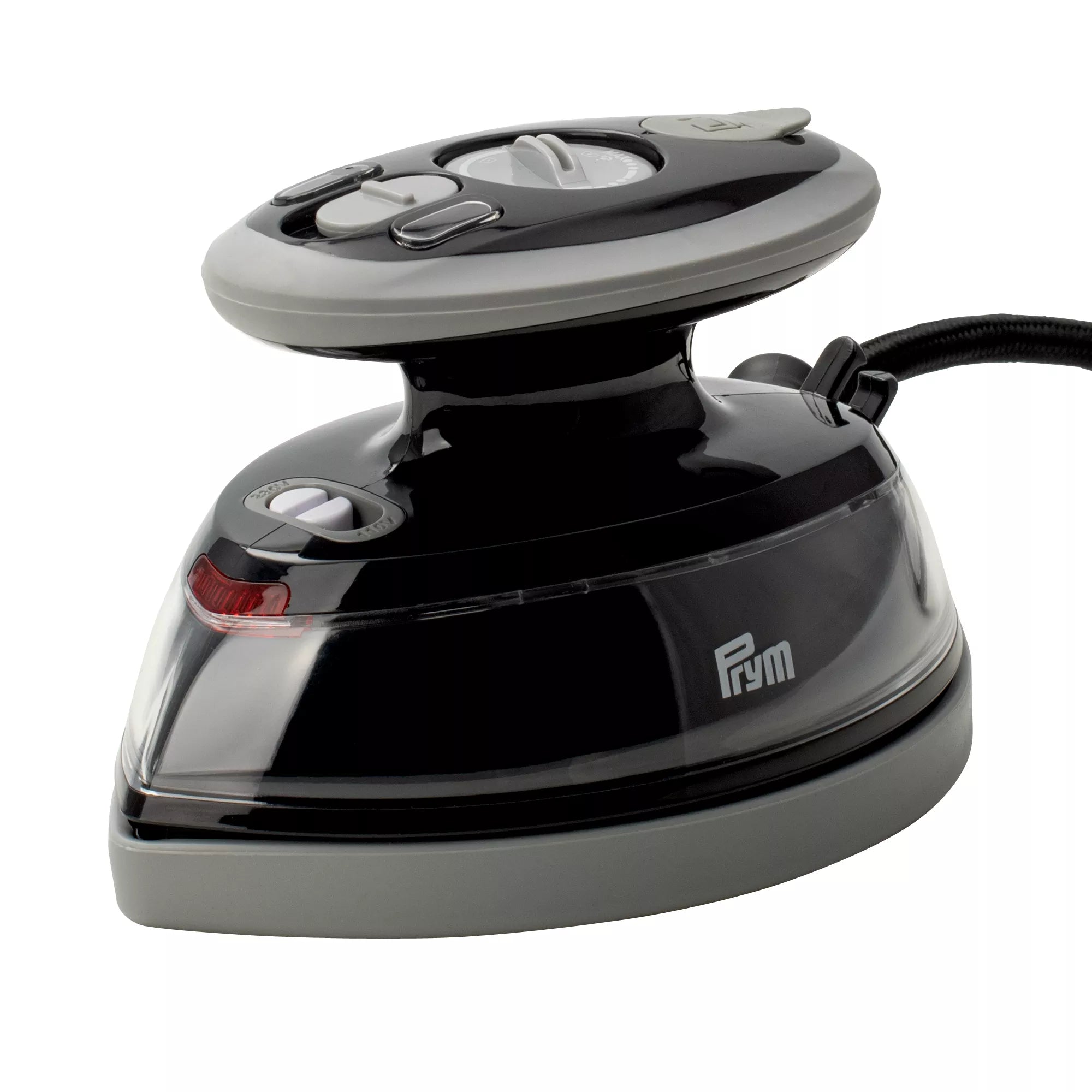 Mini fer à repasser vapeur noir avec support en silicone et étui de voyage