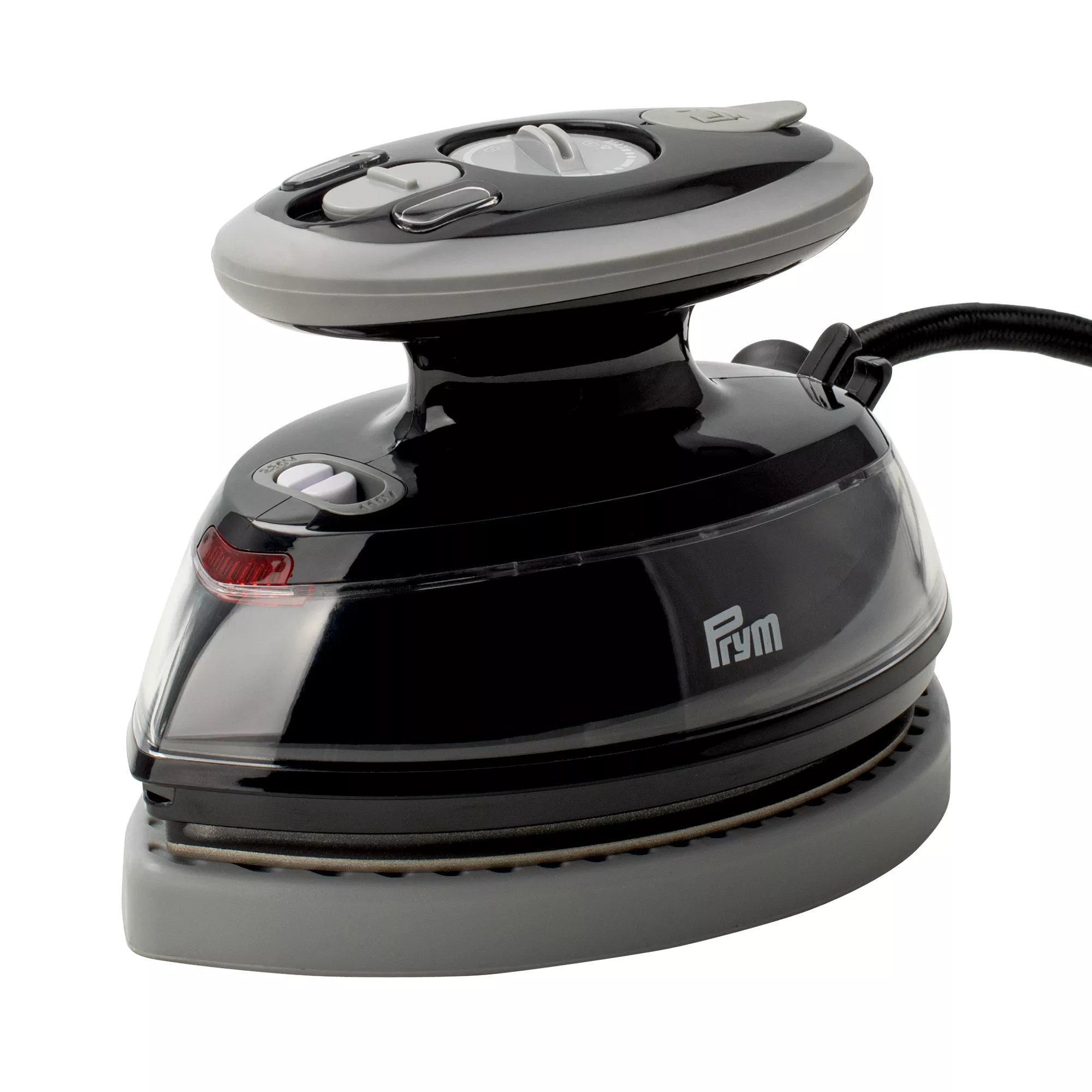 Mini fer à repasser vapeur noir avec support en silicone et étui de voyage