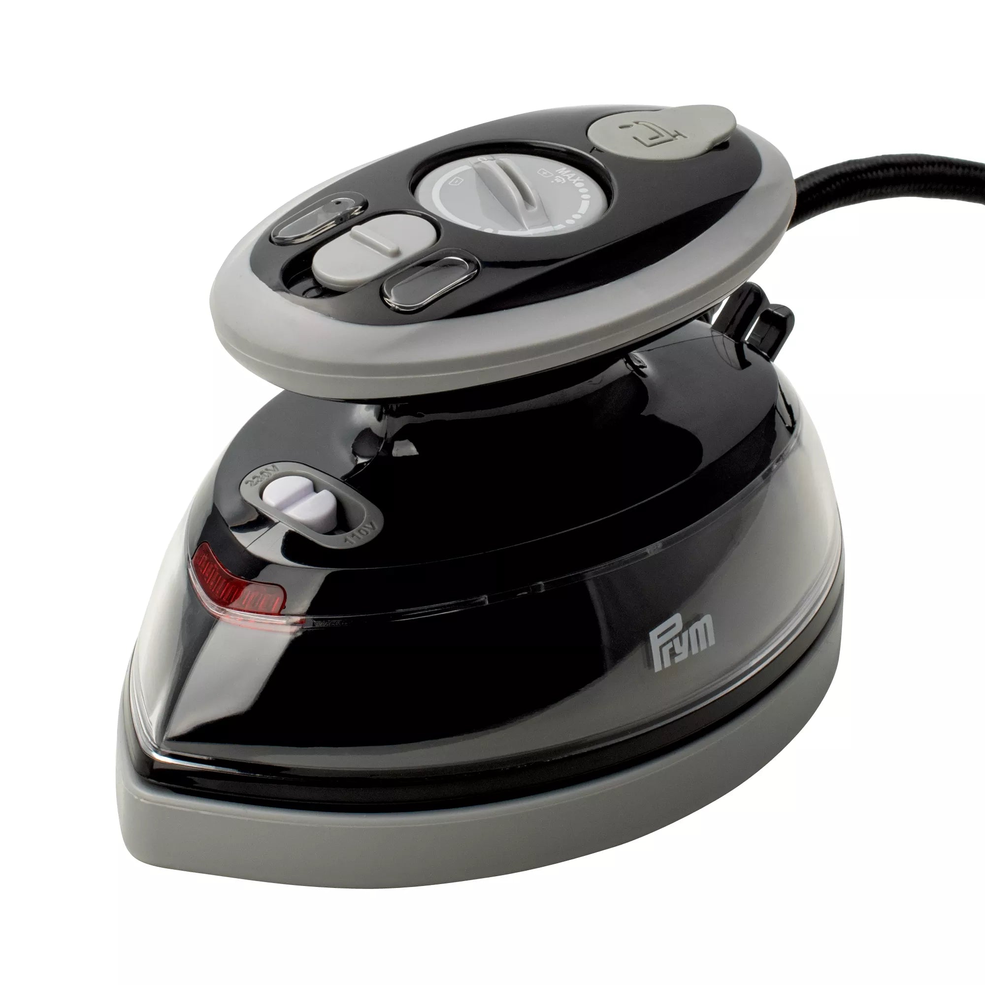 Mini fer à repasser vapeur noir avec support en silicone et étui de voyage