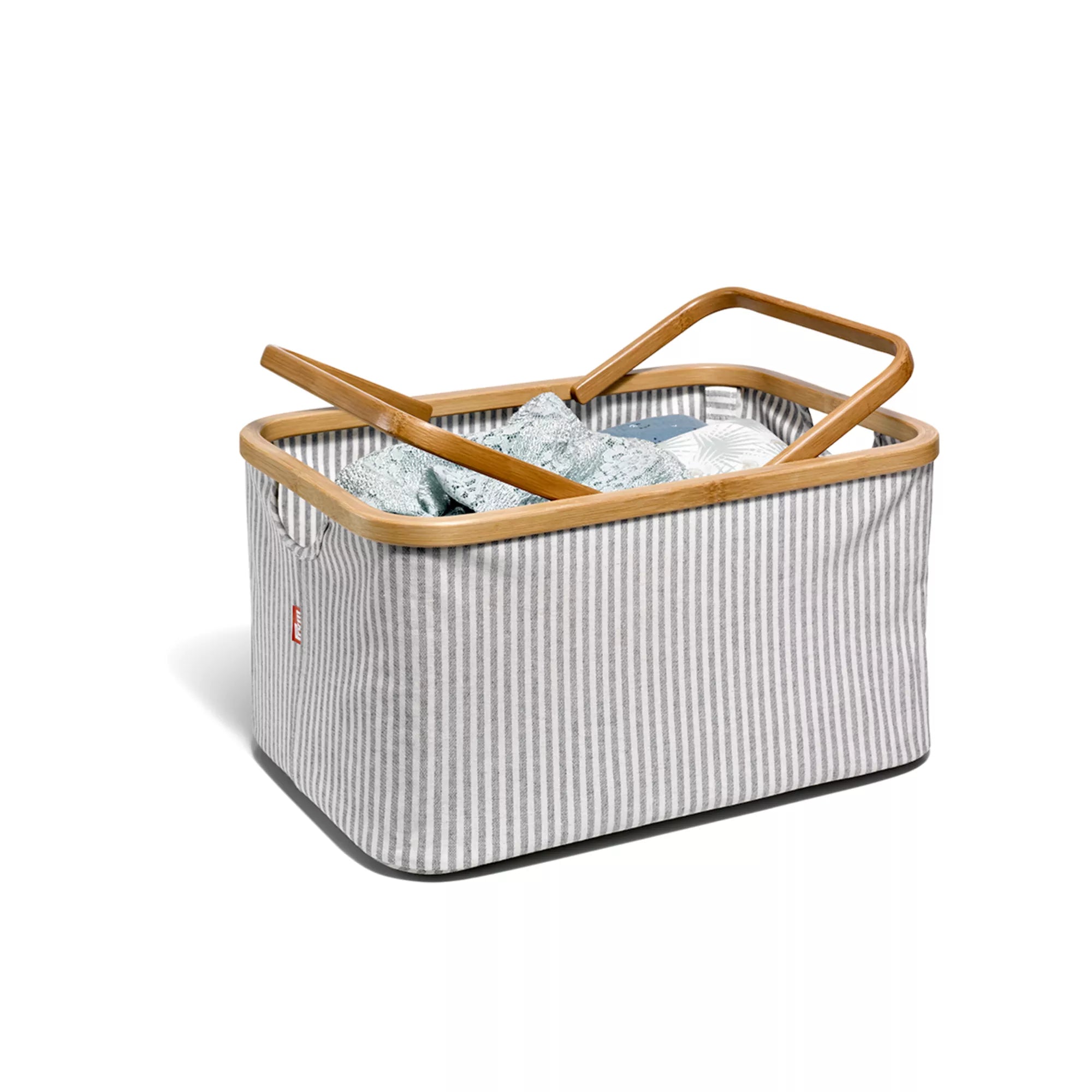 Fold & Store Basket, Canvas & Bamboo, Stripes