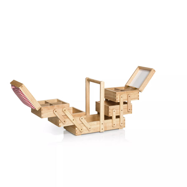 Boîte à couture en bois clair, avec tissu