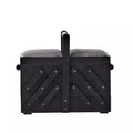 Wooden sewing box M, black with fabric