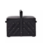 Wooden sewing box M, black with fabric