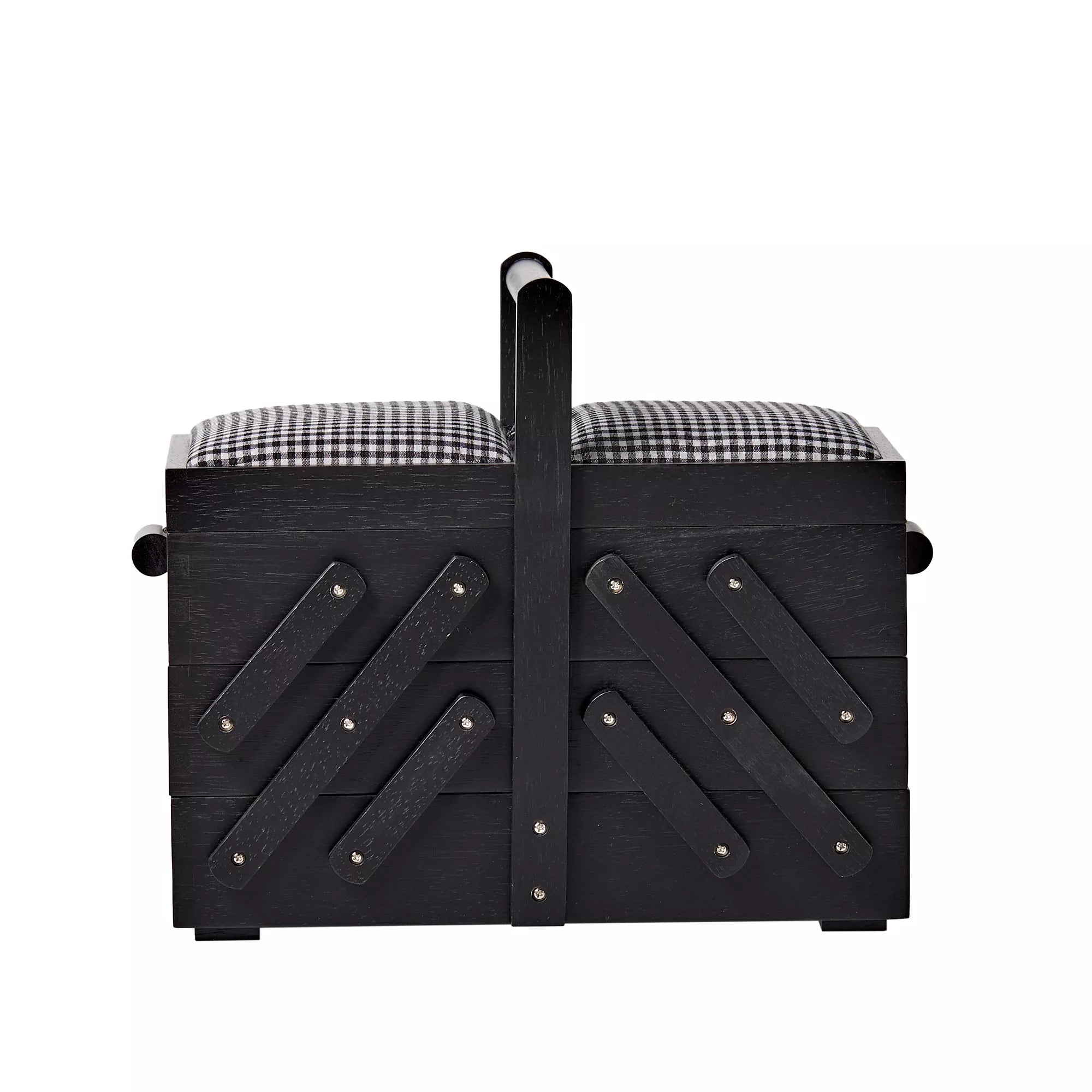 Wooden sewing box M, black with fabric