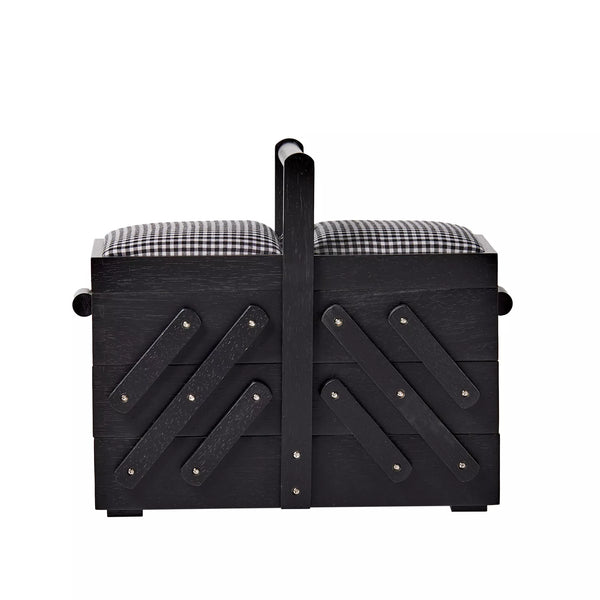 Wooden sewing box M, black with fabric