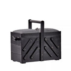 Wooden sewing box M, black with fabric