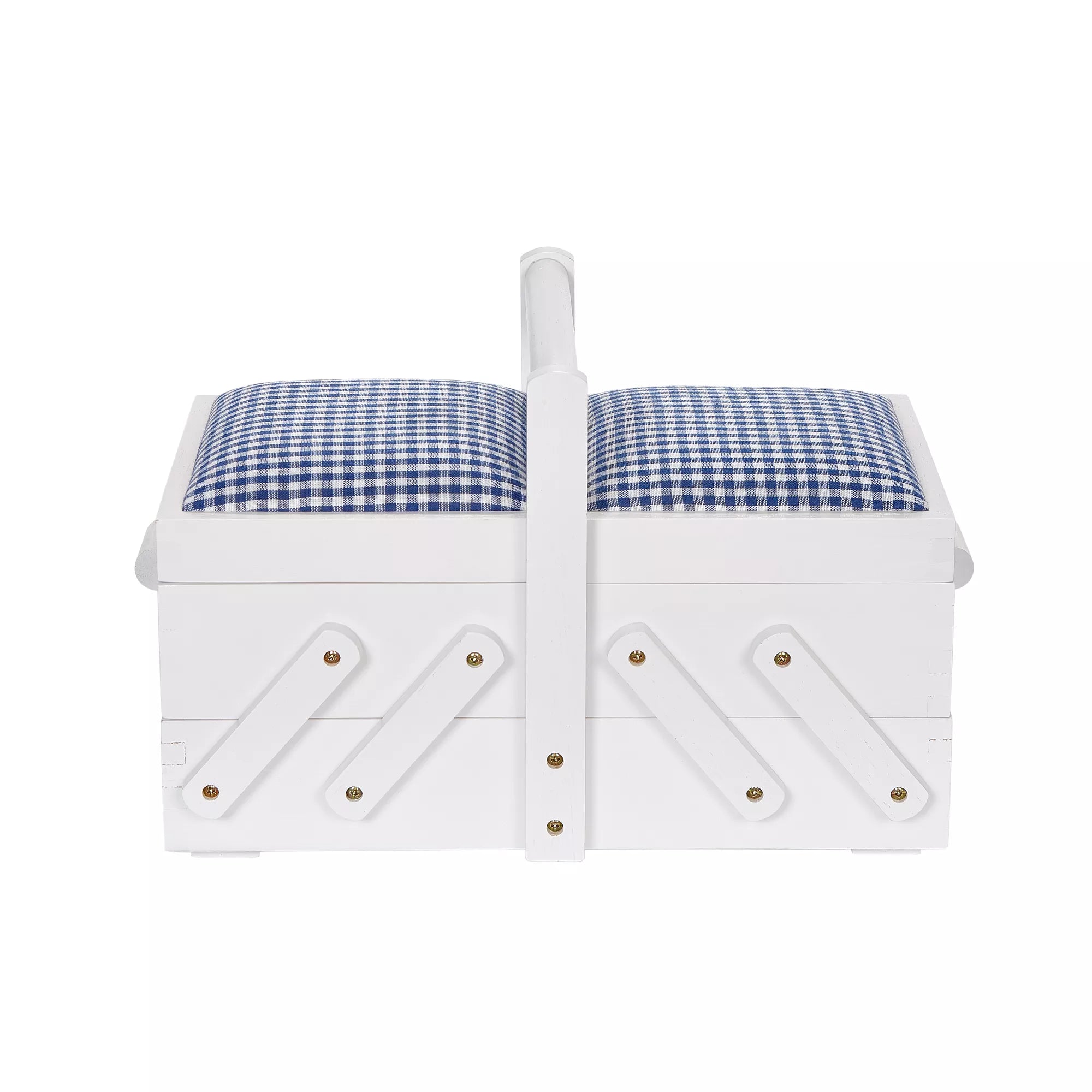 Boîte à couture en bois blanche avec tissu