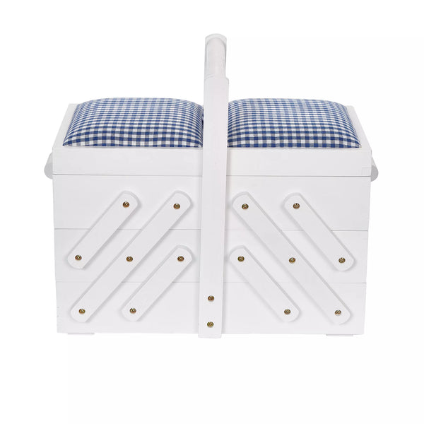 Sewing Box Wood M White with Fabric