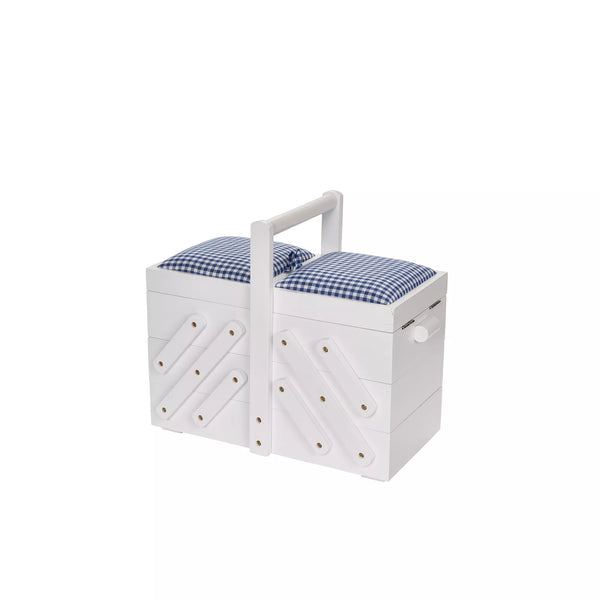 Sewing Box Wood M White with Fabric