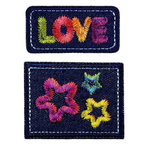 Applikation Jeans LOVE, mehrfarbig