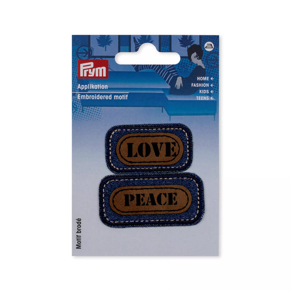 Applikation Jeans LOVE, blau/braun