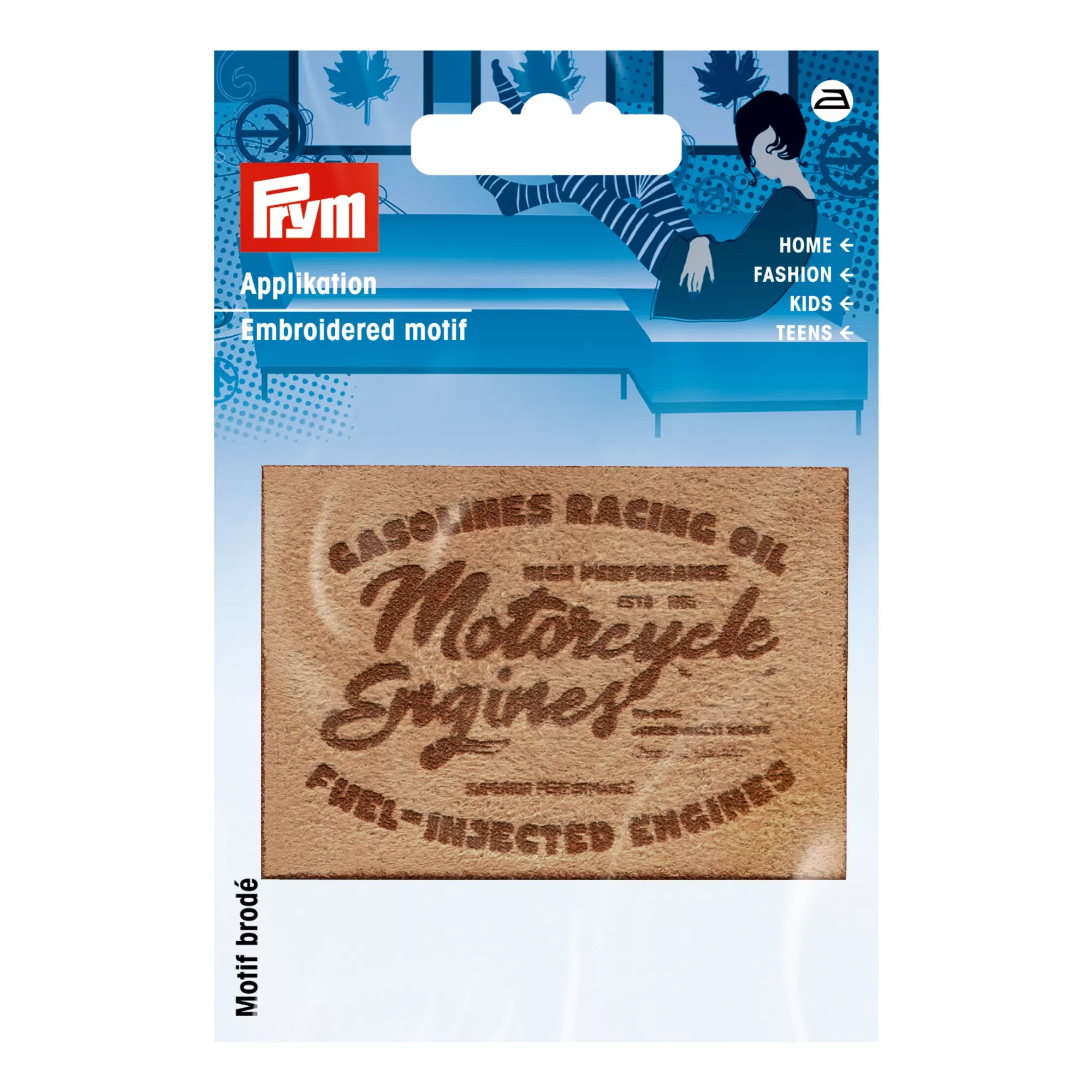 Applique label MOTORCYCLE, imitation suede, sand