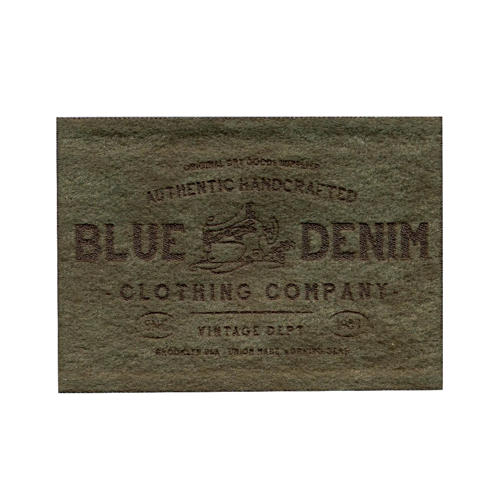 Application label BLUE DENIM, suede imitation, olive