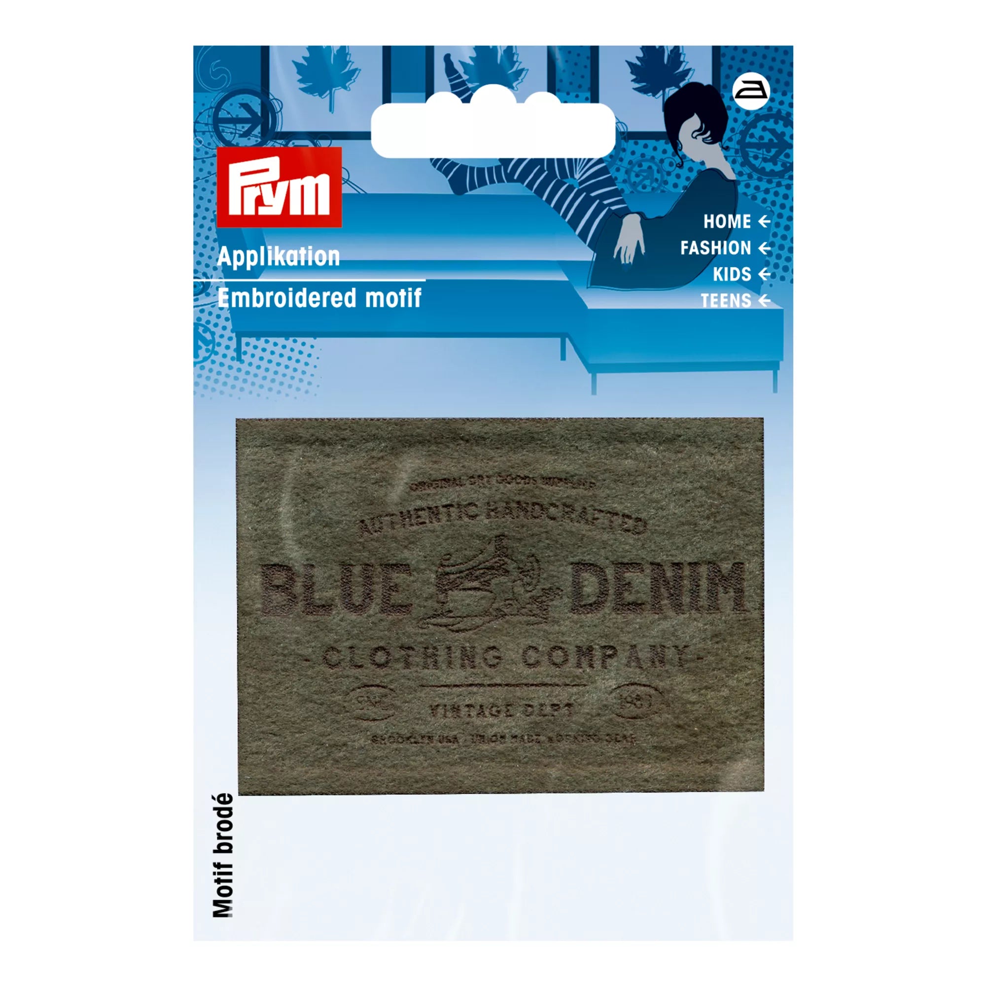 Application label BLUE DENIM, suede imitation, olive