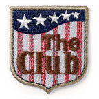 Applikation Label, THE CLUB, grau/braun