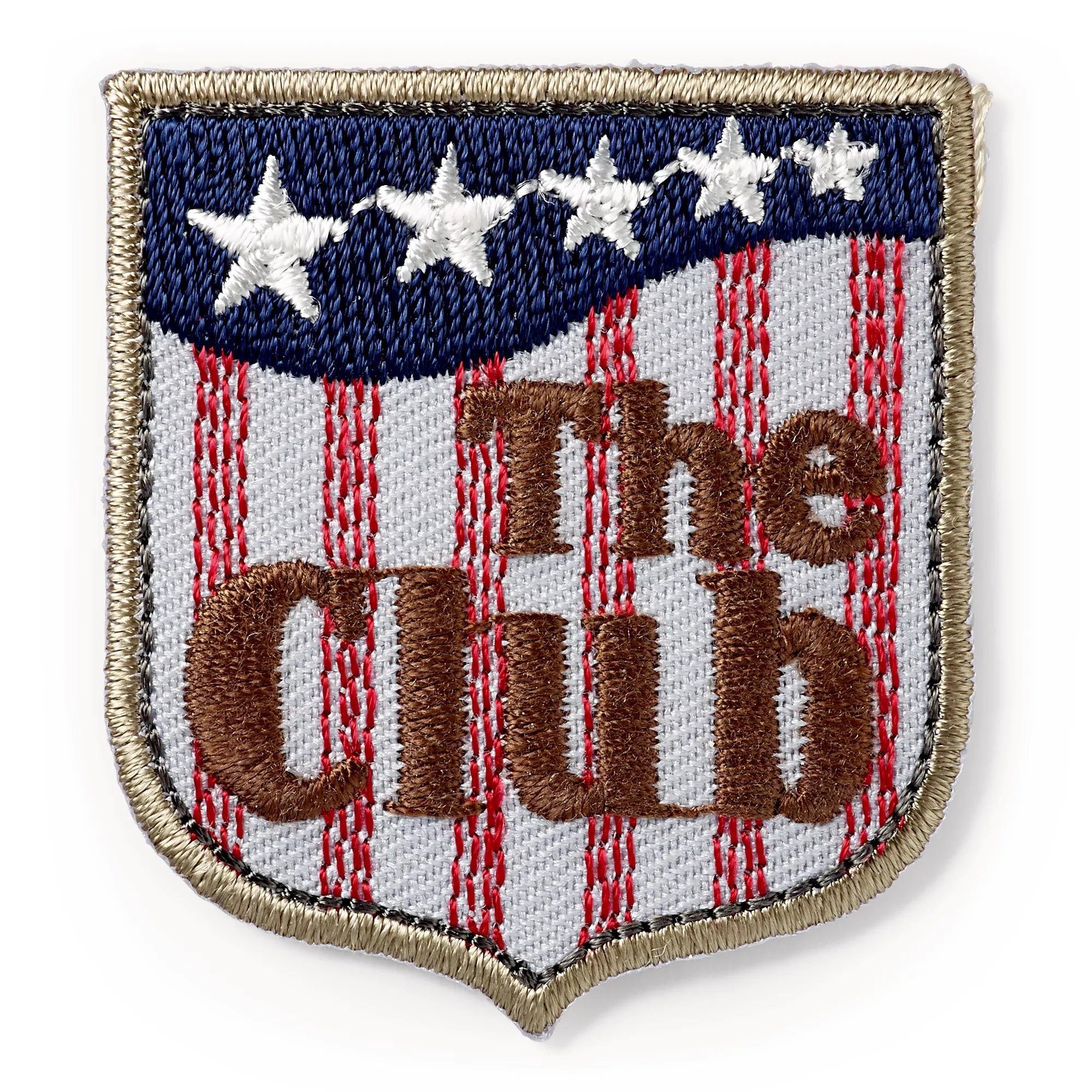 Applikation Label, THE CLUB, grau/braun
