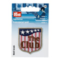 Applikation Label, THE CLUB, grau/braun