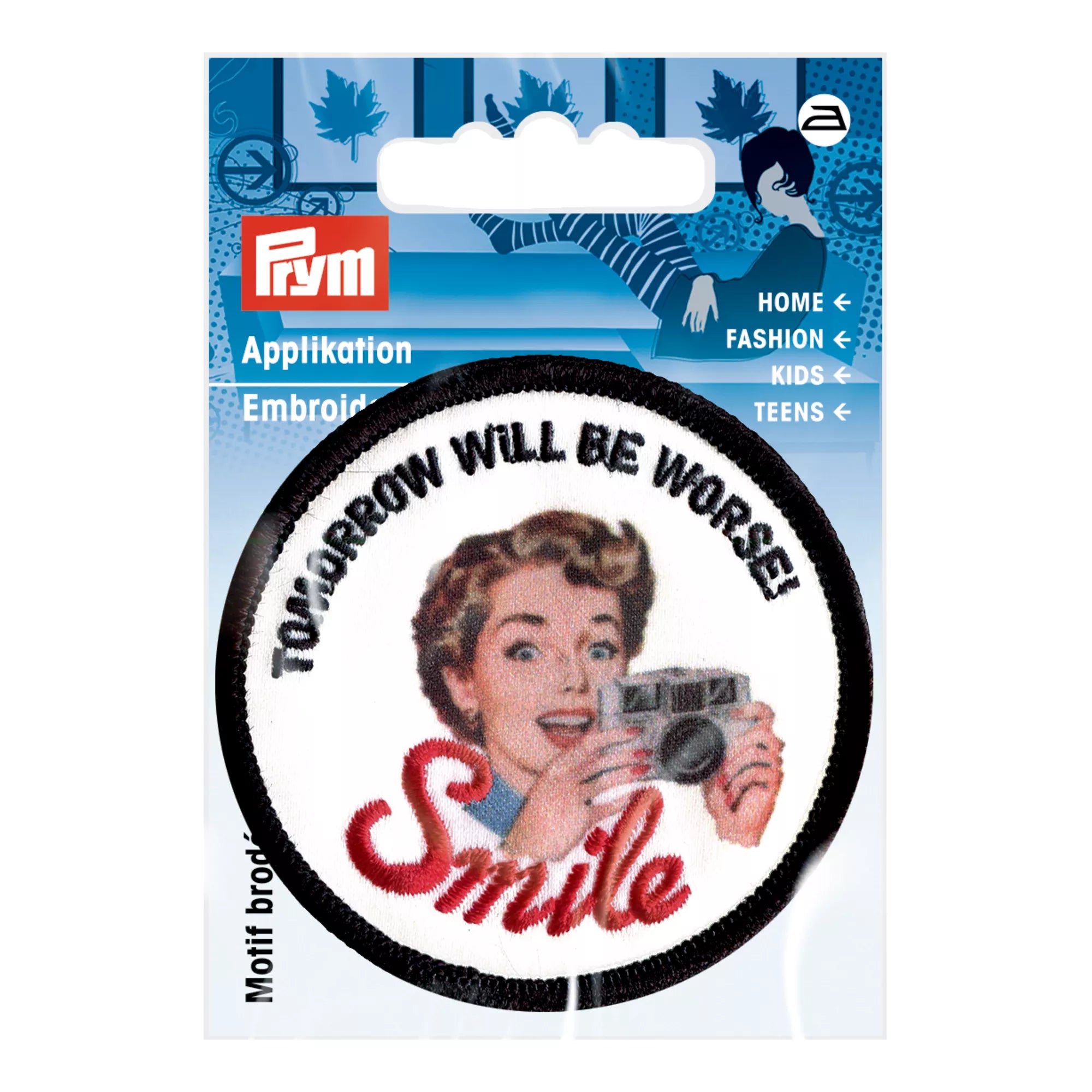 Applikation Retro SMILE weiß/schwarz/rot