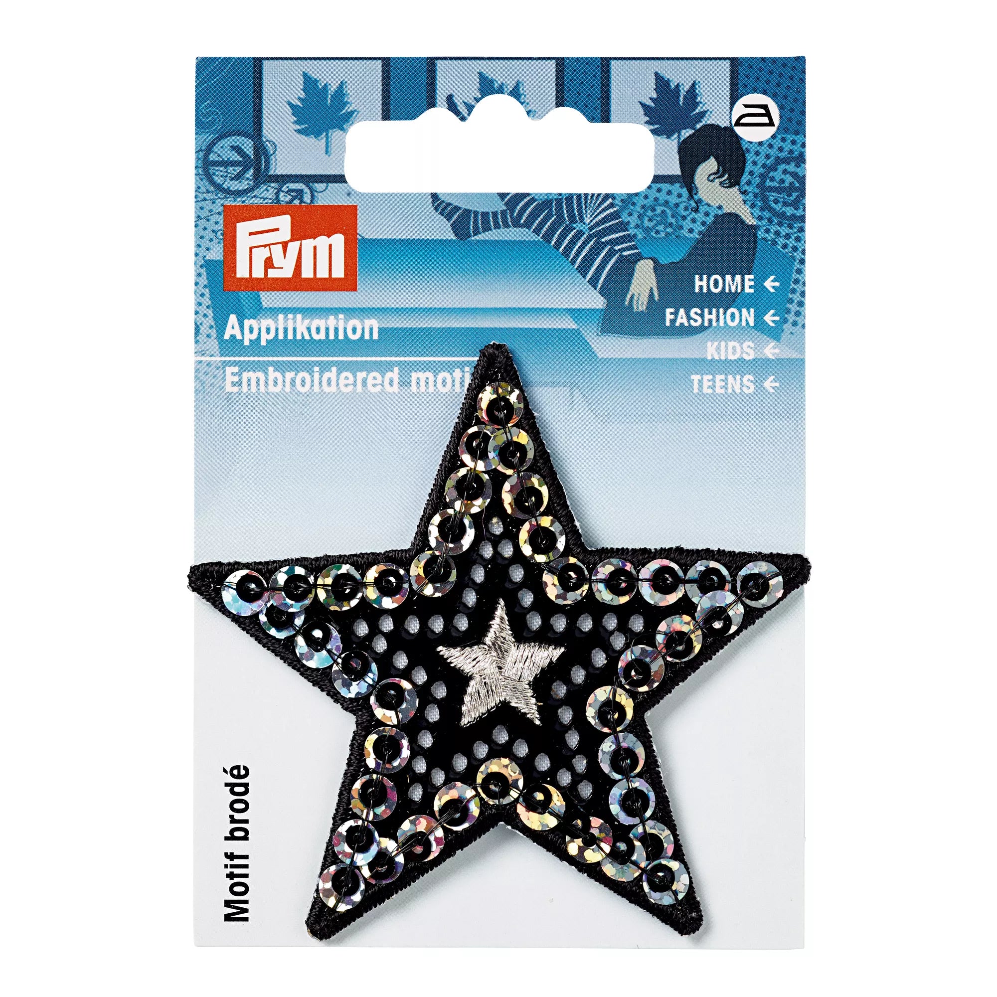 Applikation Stern mit Pailletten, schwarz/silber