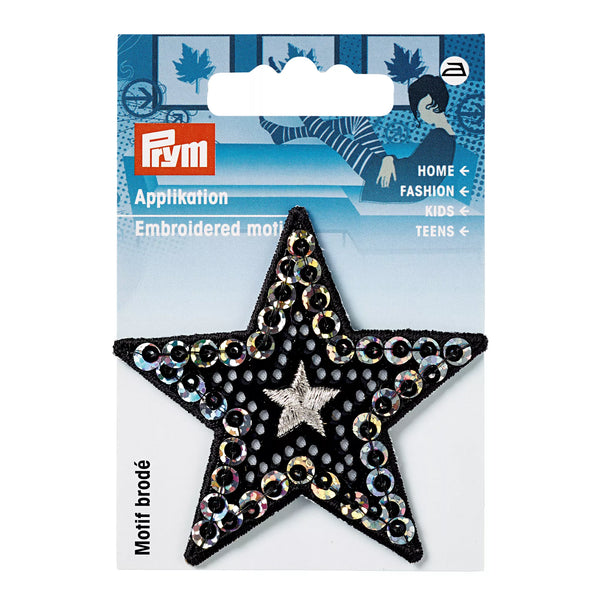 Applikation Stern mit Pailletten, schwarz/silber