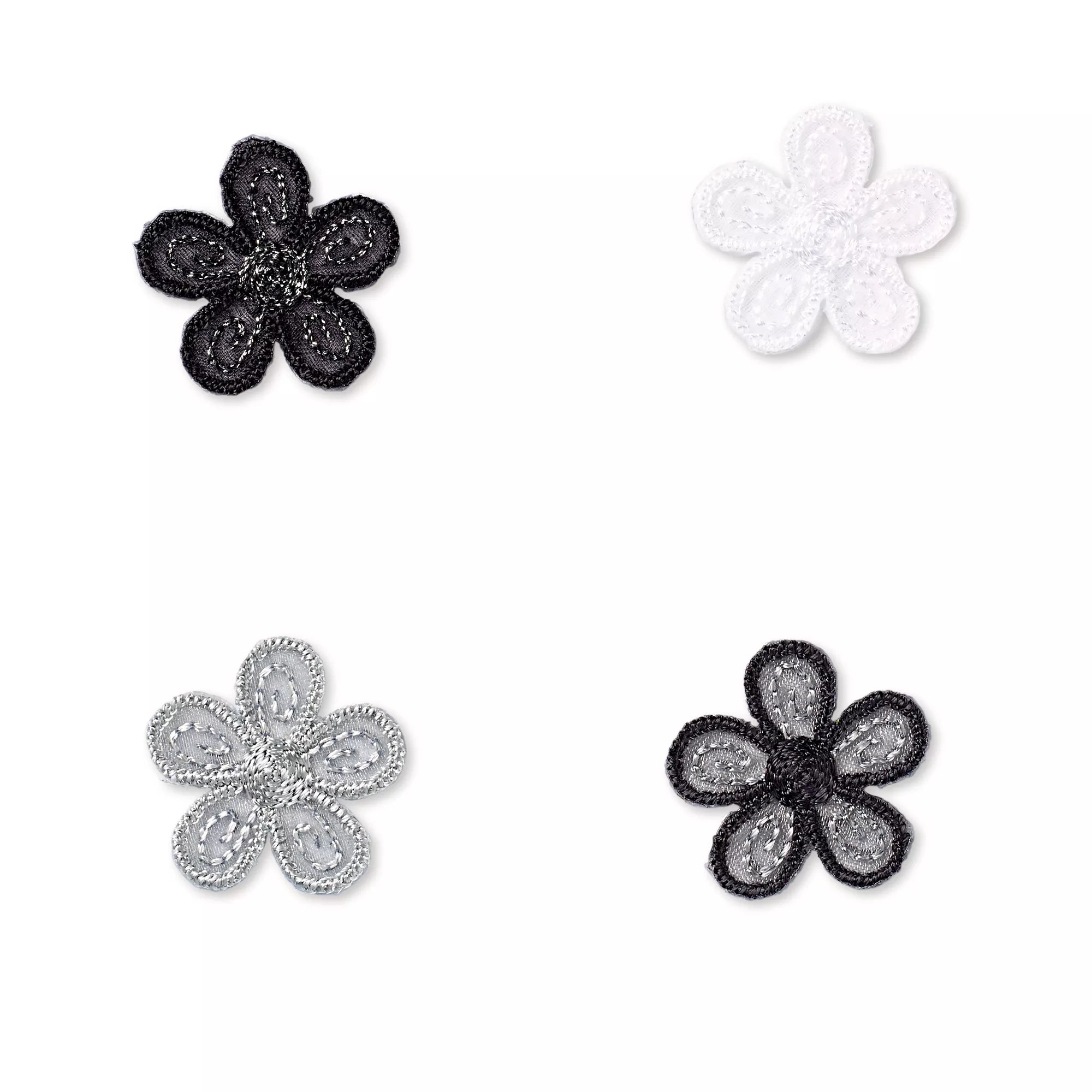 Applikation selbstkl./aufb. Blumen schwarz/hellgrau