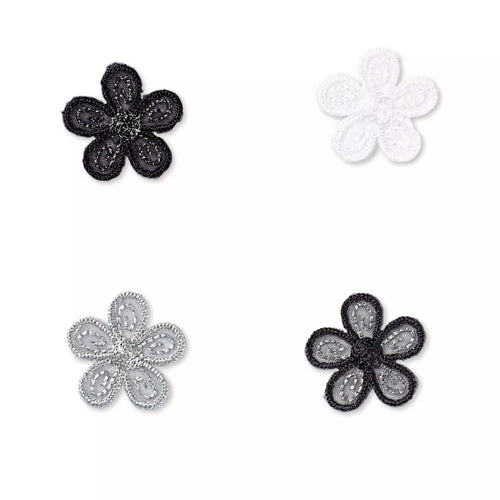 Applikation selbstkl./aufb. Blumen schwarz/hellgrau
