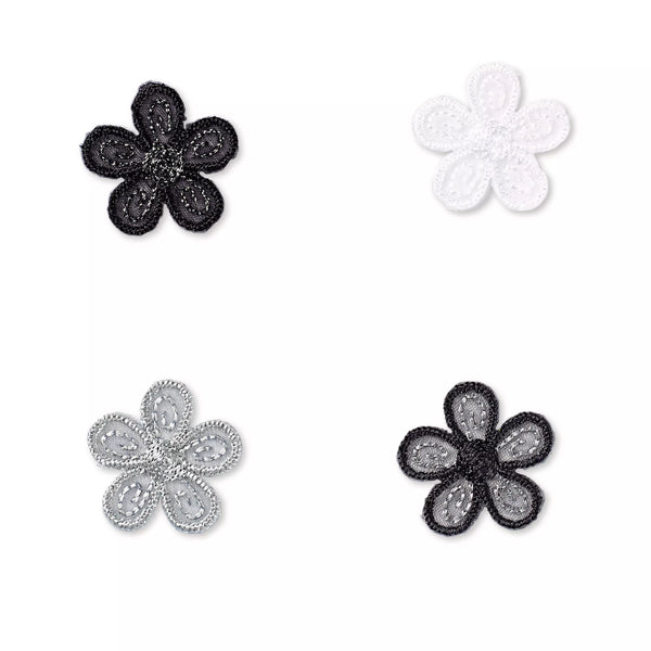 Applikation selbstkl./aufb. Blumen schwarz/hellgrau