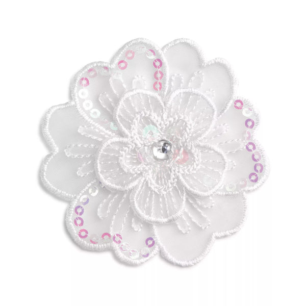 Applikation Blume, festlich, weiß mit Pailletten