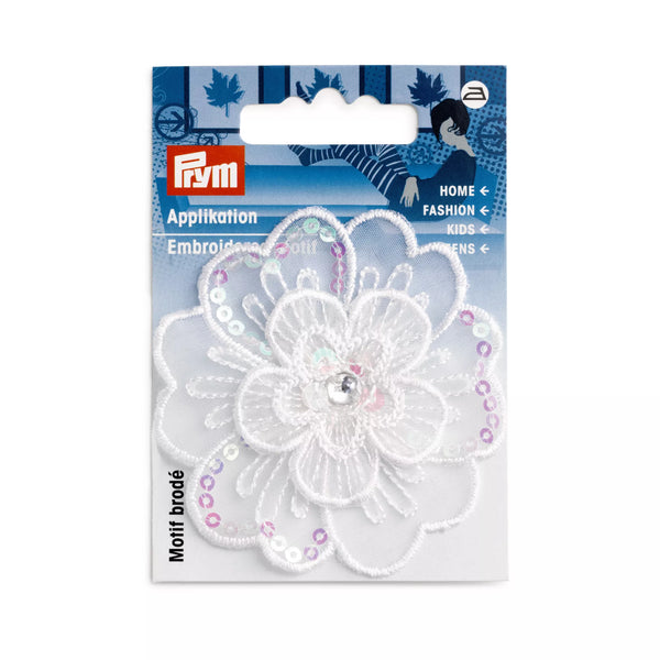 Applikation Blume, festlich, weiß mit Pailletten