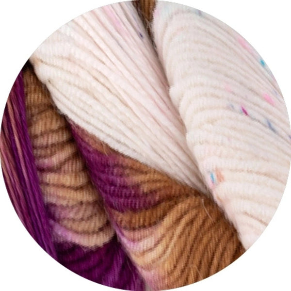 28290504|Meilenweit 100 Merino Hand-Dyed Sunset - 504 nougat/rotviolett/ecru/türkis/pink/gelb, 504 nougat/rotviolett/ecru/türkis/pink/gelb