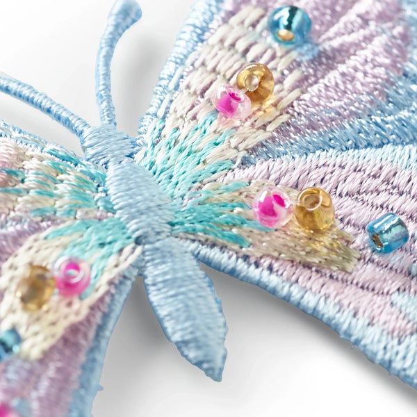 926164|Applikation Exklusiv Schmetterling,  blau pastell mit Perlen, mehrfarbig