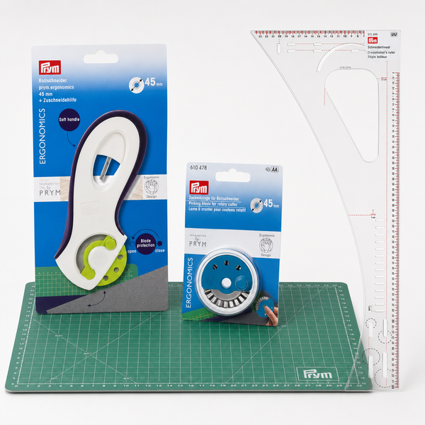 Vorteils-Bundle: Rollschneider Set mit Schneidematte & Schneiderlineal – Zuschneide Komplettset